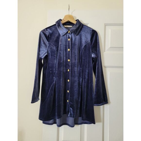 Soft Surroundings Enchanted Velvet Shirt in Navy NWT - Picture 1 of 9